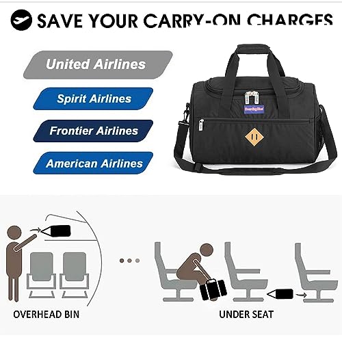 17X10X9 Inches United Airlines Personal Item Under Seat Duffel bag Suitable for Major Airlines including United, Spirit, Jetblue, Frontier, and American - Duffel Bag Design (Black)4