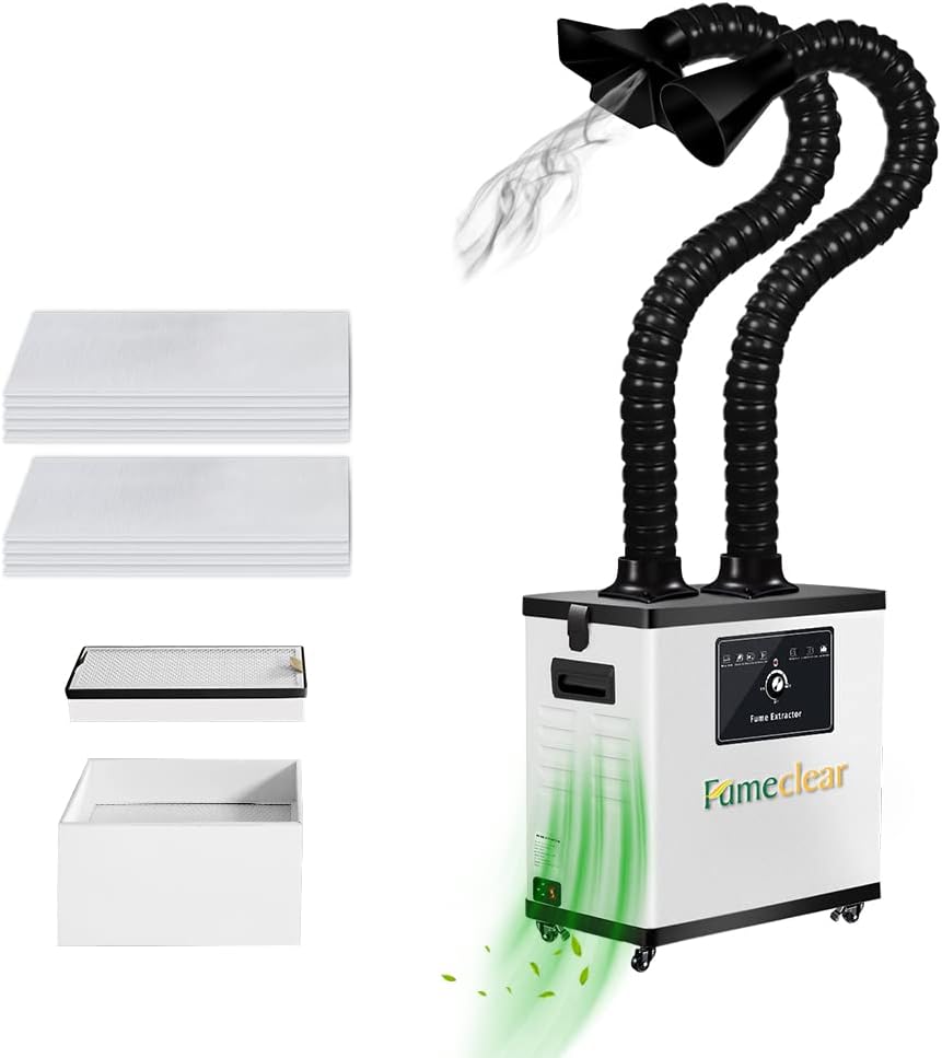 FumeClear Laser Fume Extractor Multilayer Filtration (12 PCS Filter) 210W Strong Suction Solder Fume Extractor For Laser Welding Fume Extractor Solder Smoke Absorber Nail Salon Eyelashes Extension