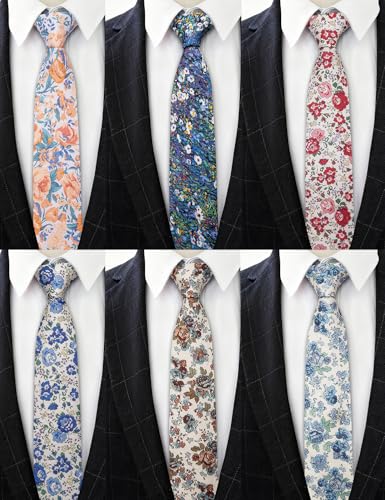 Image of Barry.Wang Mens 6 PCS Ties Silk Striped Paisley Check Floral Necktie Silky Woven Wedding Business Party Ties 3.34 inch