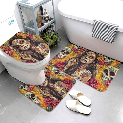 Alfombras de baño de microfibra alfombrilla suave tapete de inodoro lavable de 3 piezas 4
