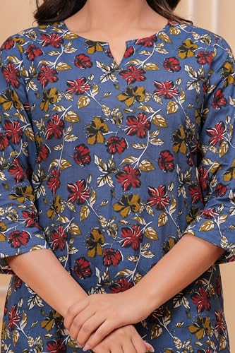 Image of Women's Floral Print Tunic Top, 3 /4 Sleeve, V-Neck, Casual Wear