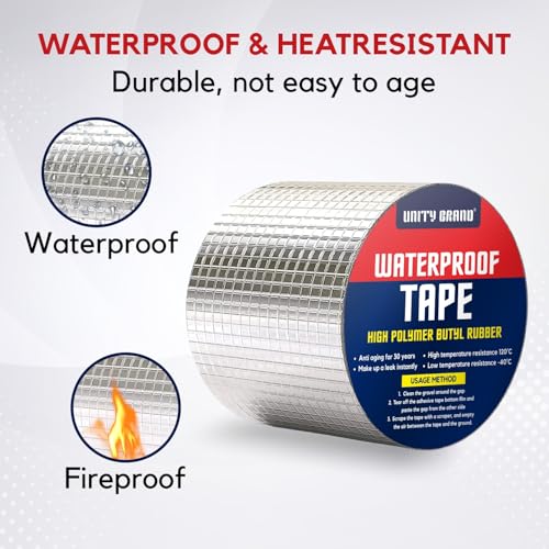 Image of Super Strong Adhesive Waterproof Permanent Repair Aluminum Butyl Tape Rubber Foil Suitable for Roof Leak, surface Crack, Window Sill Gap, Boat Sealing, Home Renovation 5CM*5M