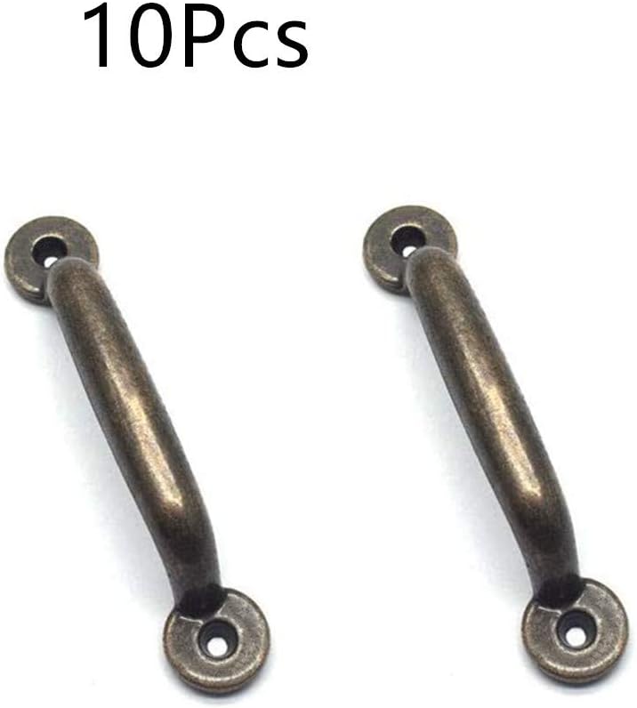 10PCS Vintage Cabinet Knobs Box Pull Handle Tray Handle Bronze Box Handles Zinc Alloy Pull Handles 3.5" x 0.7" with Mounting Screws