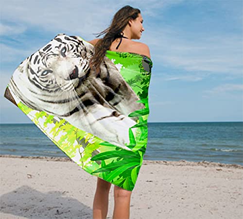 Alottagifts (60" X 30" White Tiger Beach Towel, Quick Dry Microfiber Compact Beach Blanket, Lightweight Pool Towel For The Swimming, Bath Camping Yoga Gym Sports (White Tiger) #TOP5