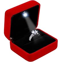 Velvet Metal Glossy with LED Jewelry Gift Box for Proposal, Engagement, Wedding - Easy to fit into Your Pocket or Handbag - Red