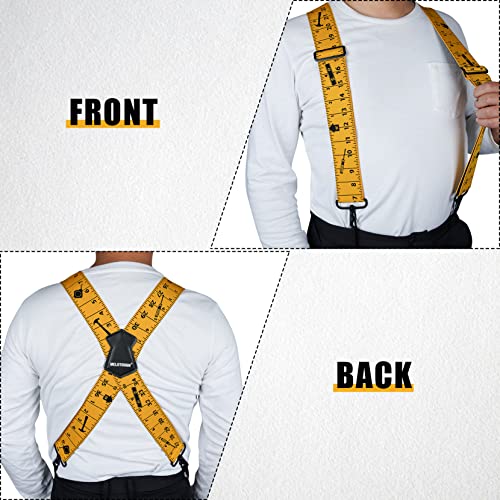 Image of MELOTOUGH Men's Suspenders Fully Elastic 2 inch Wide X back Heavy Duty Work Suspenders for Jeans (Red Hand Tools & Yellow Rule)