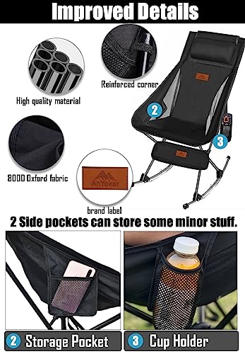 Anyoker Camping Chair, High-Back Compact Backpacking Chair, Portable Folding Chair, Beach Chair With Side Pocket And Headrest, Lightweight Hiking Chair 0088Yy (Inky Black 2Pack) #TOP2