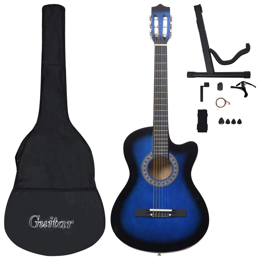 Set Guitarra Acústica Occidental Cutaway Guitarra para Estudiantes Niños Adultos 12 pzas 6 Cuerdas 38 pulgadas Azul