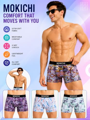Image of Men's Printed Boxer Briefs | Comfortable Trunk-Style Innerwear with Elastic Waistband | Multicolor Pack of 3