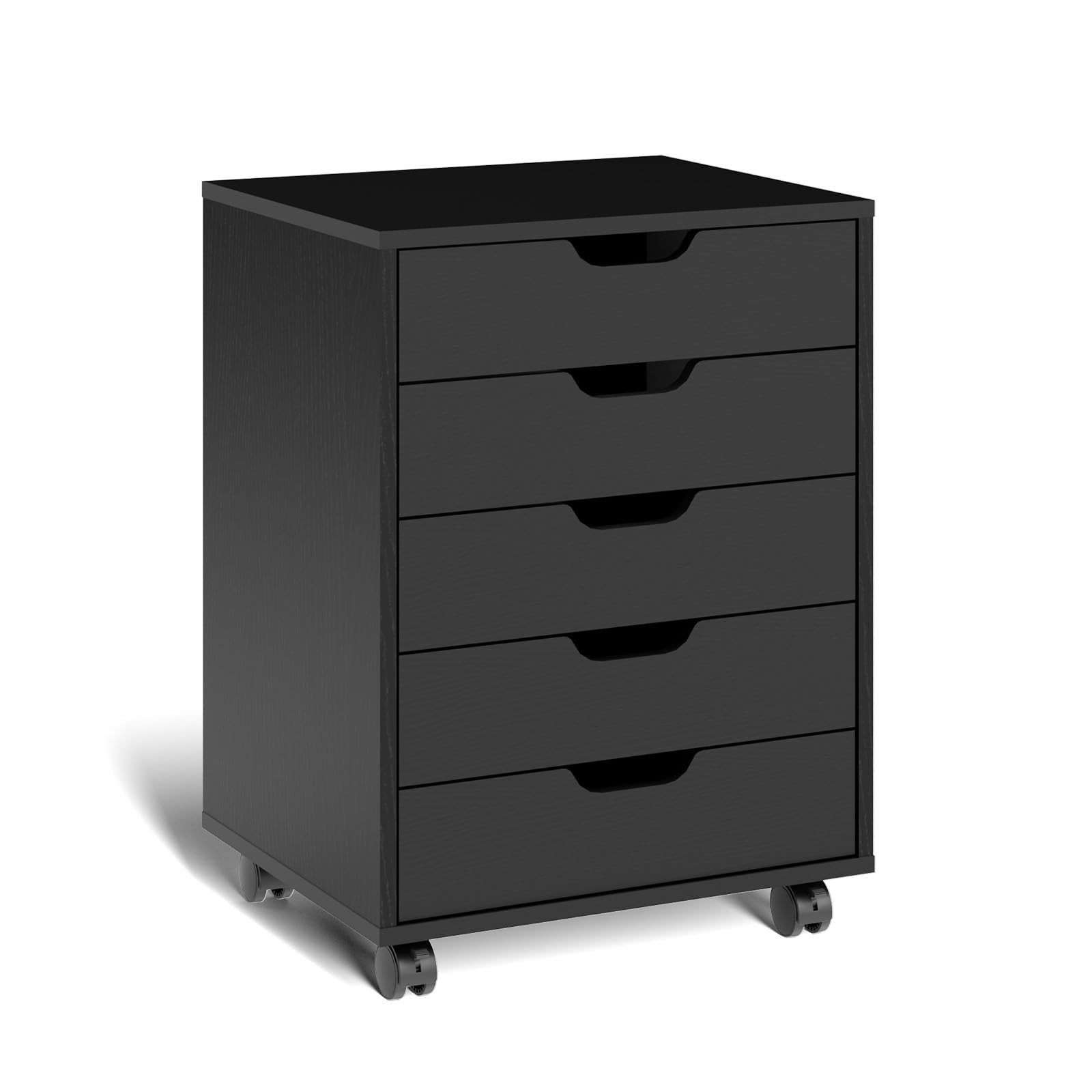 Caisson de Bureau avec 5 Tiroirs, Armoire à Dossiers sur roulettes, pour Bureau, Chambre, 48 x 40 x 65cm (Noir)