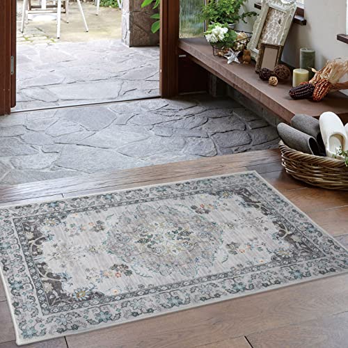 TALETA Mila Waschbare Fußmatte, Vintage Türmatte, Teppich Kurzflor, Blumen Vorleger für Eingang,...