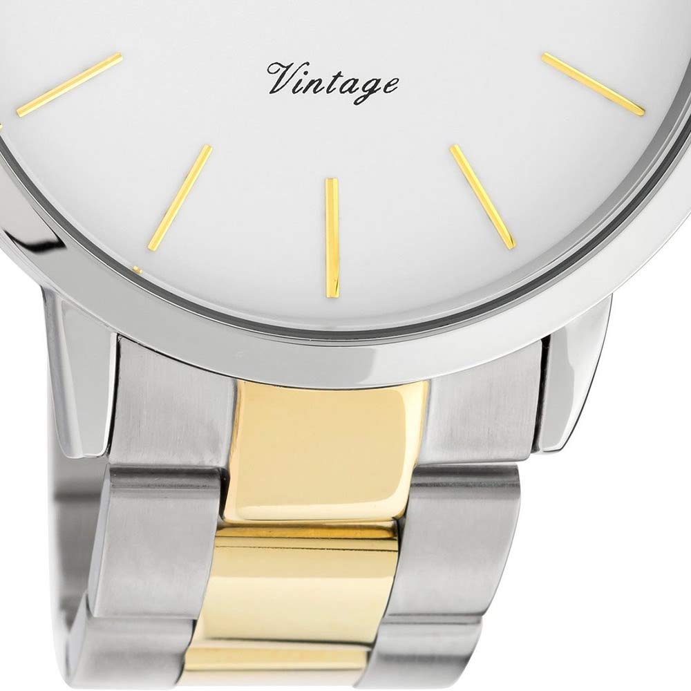 Oozoo Reloj de pulsera unisex, plata y oro, cuarzo, C20101, vintage, fino, acero inoxidable, UOC20101