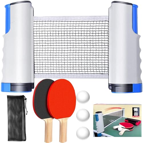 YOUYIKE Juego de Tenis de Mesa, 2 Raquetas + 3 Pelotas + 1 Red Ajustable + 1 Bolsa, Juego de Tenis de Mesa Portátil para Entrenadores, Niños, Adultos, Amadores, Principiantes, Familias y Profesionales