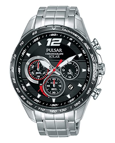 Pulsar Rally Herren-Uhr Solar Chronograph Edelstahl mit Titankarbidlünette und Metallband PZ5019X1