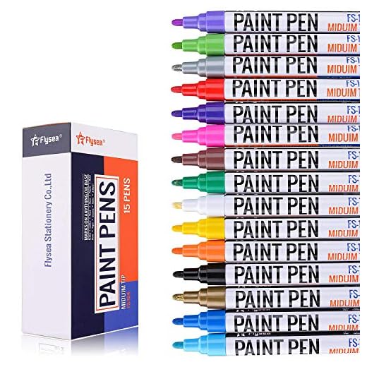 Acrylic Paint pens, EKKONG Permanent Paint Markers for Rock, Wood, Metal, Plastic, Glass, Canvas, Ceramic & More! Medium Tip with Quick Dry, Water Resistant Ink(15 Pack)