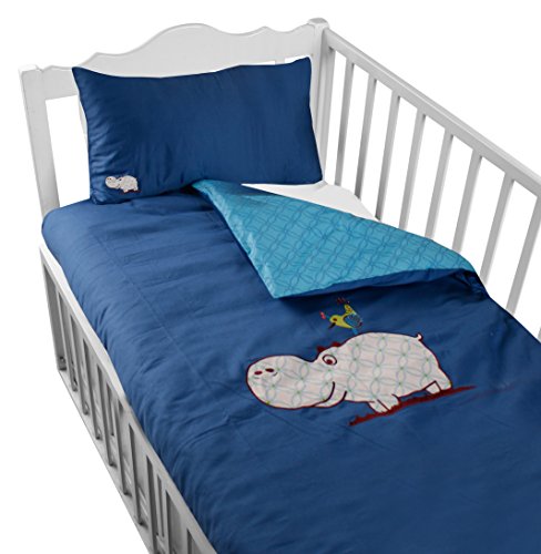 ToTs by Smartrike 280-201 Joy - Juego de Funda nórdica y Funda de Almohada (100% algodón Satinado, 100 x 135 cm y 1 Funda de Almohada de 60 x 40 cm), Color Azul