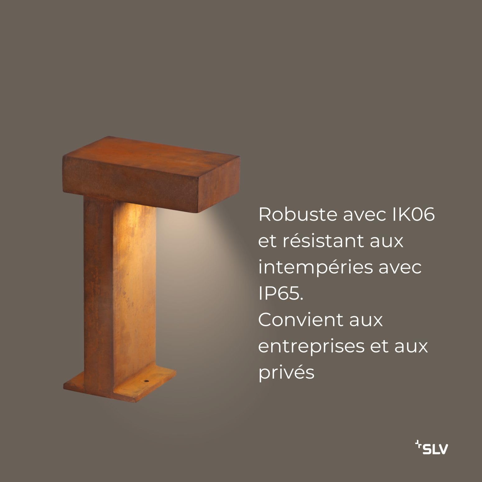 SLV RUSTY PATHLIGHT lampe sur pied extérieure GX53 acier rouillé FeCSi IP44 H40cm – éclairage direct pour jardin, allées, terrasse – style unique, ampoule non incluse, design rectangulaire