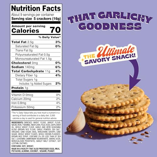 Image of Back to Nature - Stoneground Wheat Crackers - Garlic & Herb - Real Ingredients like Whole Grain Wheat, Flax Seed and Sea Salt - Dairy Free & Non-GMO - 5 ounce (Pack of 4)