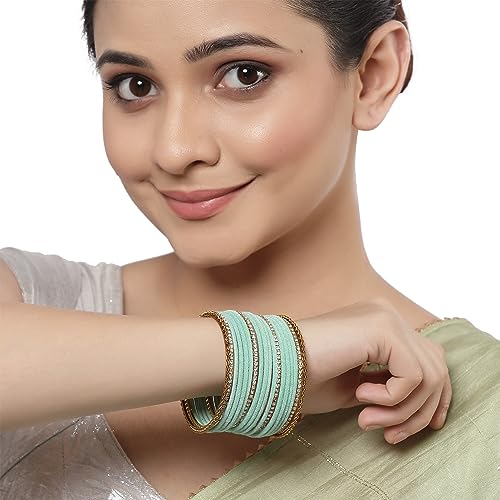 Image of ZENEME Gold-Plated Matte Finish Velvet White American Diamonds Studded Bangles Set Of 18 For Girls and Women