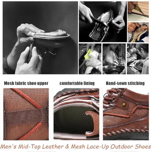 Stepthetop Motorcycle Boots,Hand-Stitched Genuine Leather Boots Wide Toe Anti-Slip Ankle Support Breathable Trail Running, Walking & Hiking Shoes2