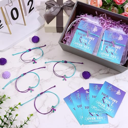 150 PCS Suicide Prevention Awareness Bracelets Adjustable Cord Teal and Purple Ribbon Braided Bracelets with Cards and Bags Inspirational Suicide Prevention Gifts for Women Men Mental Health Jewelry4