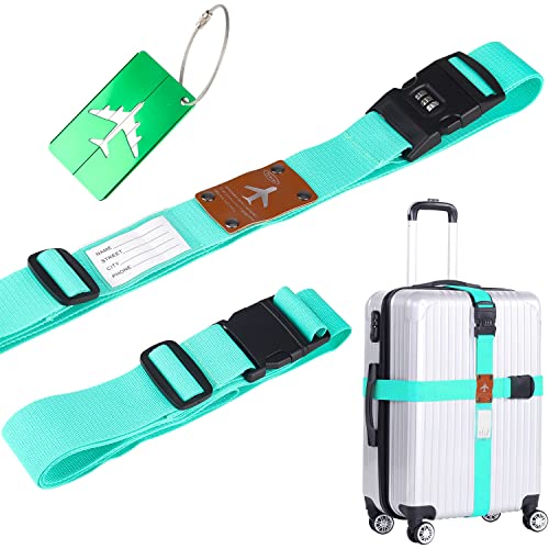 Prmape 2 Piezas Cinta Maleta, Luggage Strap con Identificador Maletas Viaje, Equipaje Cinturón con Cerradura, Correas de Equipaje Ajustables para la Seguridad del Equipaje en Los Viajes