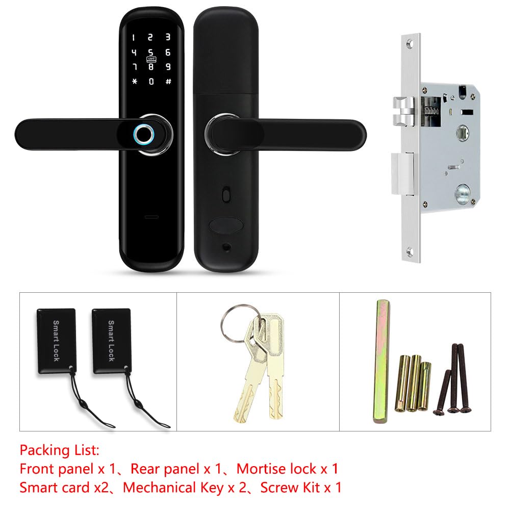 Serrure de porte intelligente avec poignée, serrure électronique biométrique 5 en 1, empreinte digitale, mot de passe, accès par clé de carte à puce, écran tactile, pour la maison, le