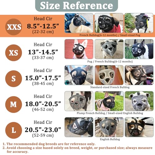 Image of Mayerzon Short Snout Dog Muzzle for French Bulldog with Full Pant Design to Prevent Eating Biting, Soft Mesh Dog Muzzle for Shih Tzu Pug English Bulldog for Grooming Walking, Allow to Drink and Feed