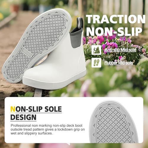 Image of Women's Deck Boots, Rubber Rain Boots Chelsea Ankle Booties with Anti-Slip Sole Waterproof Fishing Shoes for Outdoor Work Garden Camping