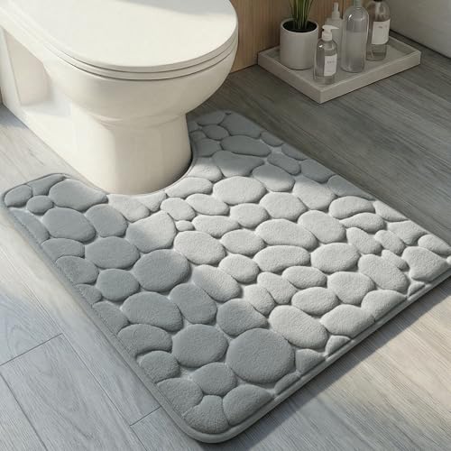 YIHOUSE Memory Foam Bath Mat Cobblestone Bathroom Rugs Super Water Absorbent Bath Mats for Bathroom Machine Washable Bath Rugs(20 x 24,Light Gray) - image 1