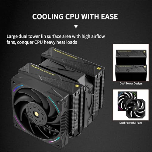 Image of Thermalright Royal Pretor 130 Ultra Black CPU Air Cooler, PC Double Towers Cooler,High Performance 7 Heat Pipes CPU Cooling, Black Brushed Top Cover,for AM4 /AM5, Intel lga1851 /1700 /1150 /1151 /2011