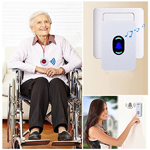 Wireless Caregiver Pager Call Button Personal Alert Panic Button For Home Elderly Patient Nurses Seniors Disabilities 2 Receivers & 2 Waterproof Emergency Alarm Button