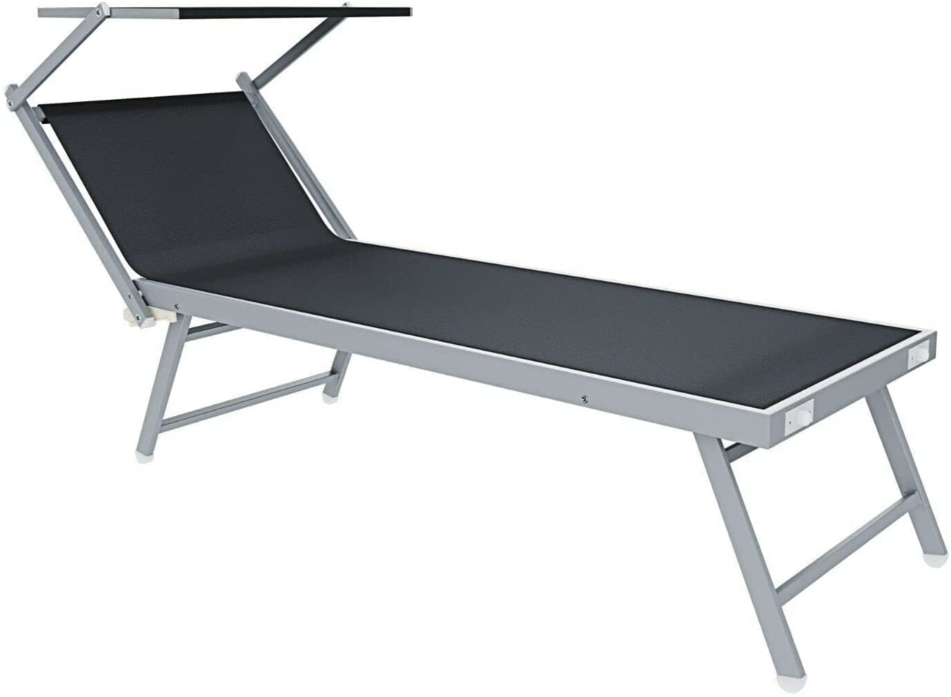 Lettini Prendisole Pieghevole Professionale Alluminio Tessuto Textilene 720 gr/m² Tettuccio Orientabile Parasole Sdraio Prendi Sole Mare Spiaggia Piscina 182 x 60 x 38 cm (10, Grigio Scuro)