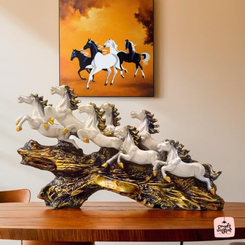 CRAFTVOGUE Presents Decorative Resin 7 Running Horse Statue, Whit...