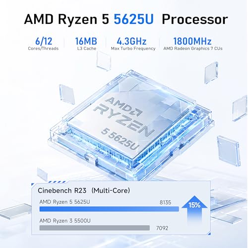 Image of Beelink SER5 Mini PC with AMD Ryzen 5 5625U (6C /12T, 7 CUs GPU 1800MHz), 16GB 3200MHz DDR4 500GB SSD, Mini Desktop Computers Support 2.5 Inch HDD Expend /4K Output /2.5G LAN /WiFi 6 /BT5.4 Home /Office