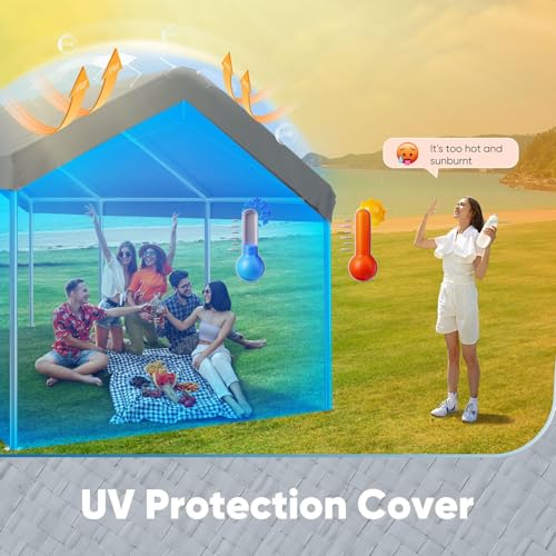 Image of ADVANCE OUTDOOR 10x20 ft Carport Replacement Top Cover, Heavy Duty Waterproof & UV Protected, Easy Installation with Ball Bungees, Gray, Roof Only