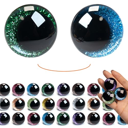 SEVENSUN 30mm Sparkling Off-Centered Glitter Safety Eyes, 3D Moon Glitter Eyes with Washers, Doll Making Stuffed Craft Crochet Safety Eyes for Crocheting Amigurumi