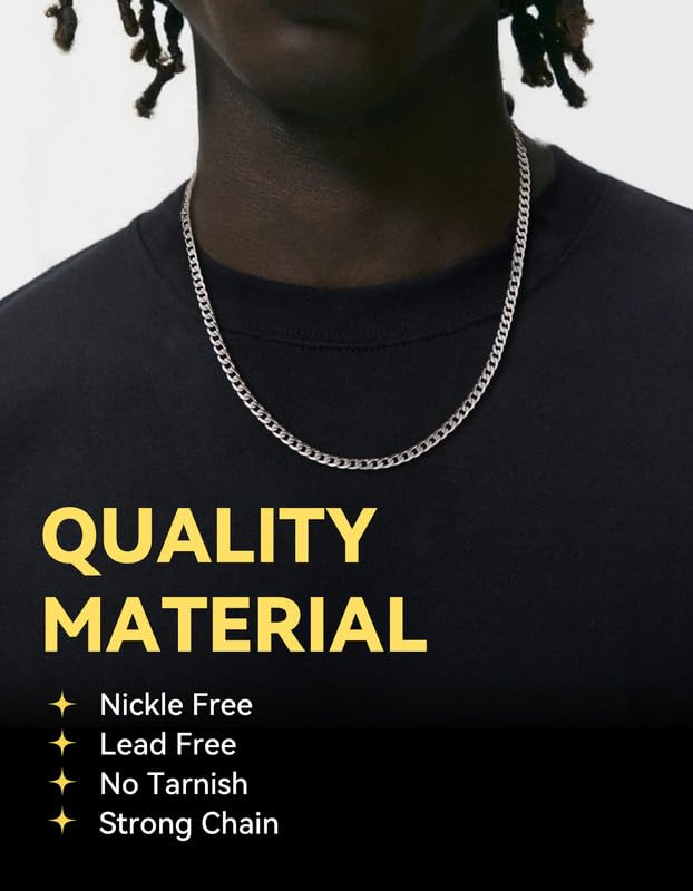 ChainsHouse Stainless Steel Cuban Link Chain Necklace for Men Women, Black/14K Gold Flat Cuban Chain Necklace, 4mm/6mm/9mm/13mm Width Hip Hop Jewelry Mens cuban Chain, 14"-30" Length-with Gift Box2