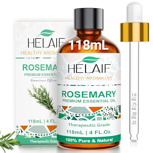 HELAIF Aceite Esencial de Romero 118 ml (4OZ) Aceite Esencial de Romero 100% Natural Para Refrescar Acondicionar el Cuero Cabelludo Masajes Baño Bricolaje Cuidado Corporal Aromaterapia