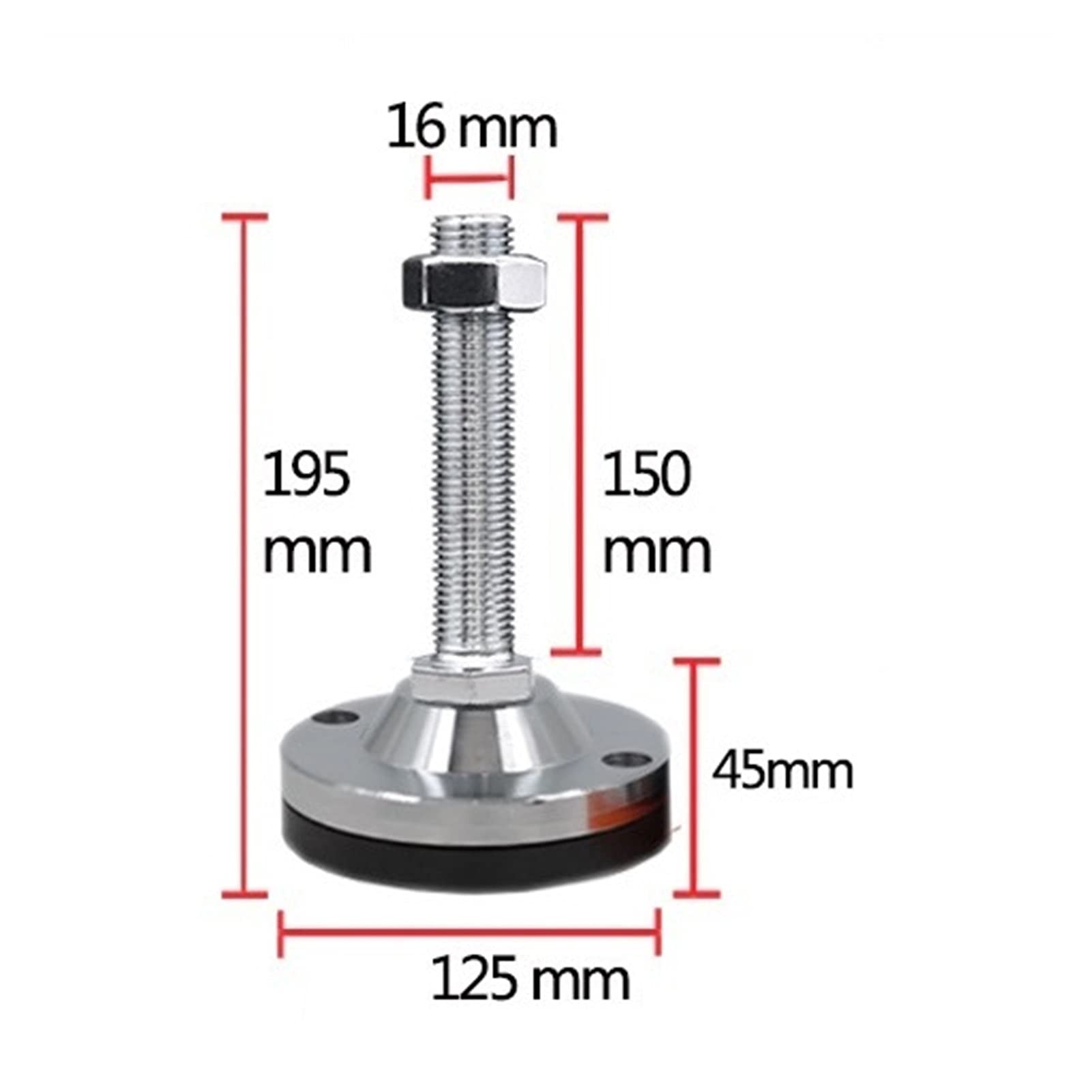piedini per mobili, Piedini di livellamento for macchine for carichi pesanti installati in acciaio in gomma nera, diametro vite antiurto 16 mm, piedini di livellamento regolabili in metallo, adatti fo