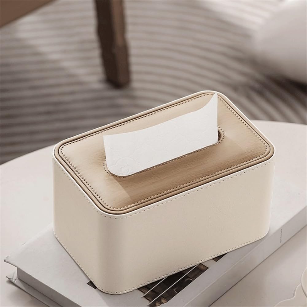 Porta fazzoletti in pelle PU beige, organizer rettangolare for casa, ufficio, bagno(Beige)