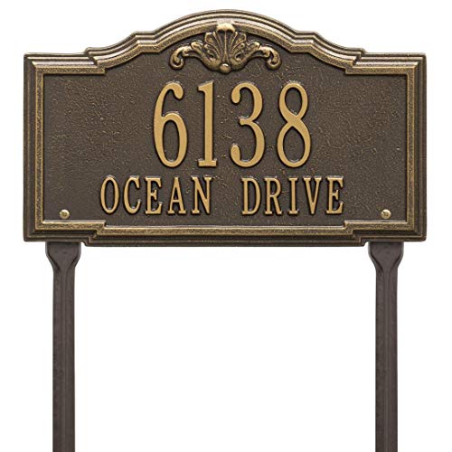 Whitehall Personalized Your Address and Street Name Gatewood Plaque - 2-LINE(Lawn), Bronze/Gold