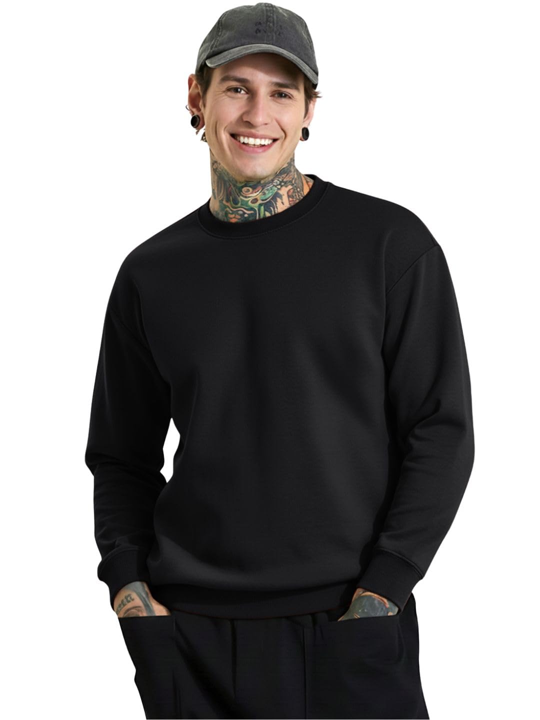 leotude Men's Loopknit Round Neck Full Sleeve Slim Fit Sweatshirt (Color Black)-picture-14