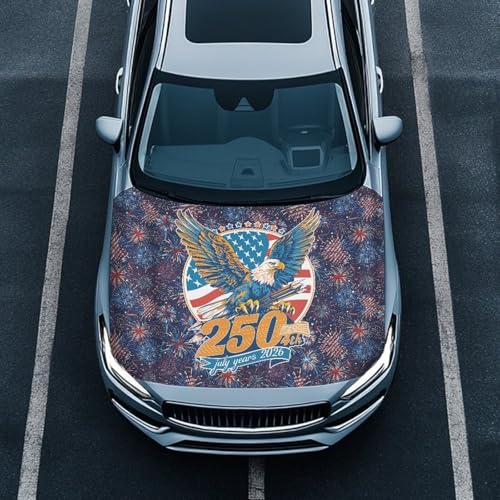 Image of Hood Cover Protector for Car,Stretchable Auto Hood Wrap Blankets,USA 250th Birthday Print Waterproof Automotive Accessories for SUV Sedans Trucks (59x39 inches)