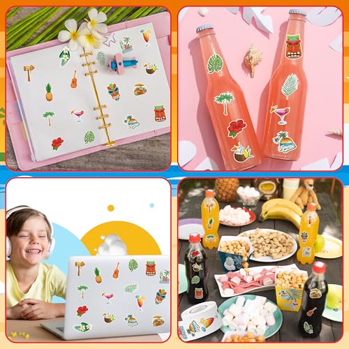 Image of Hawaii Summer Stickers Rolls - 1000 Pcs Hawaii Waterproof Vinyl Reusable Laptop Stickers Coloring Book Scrapbook Water Bottle Page Activity Pad Summer Birthday Party Favors Gift Skateboard