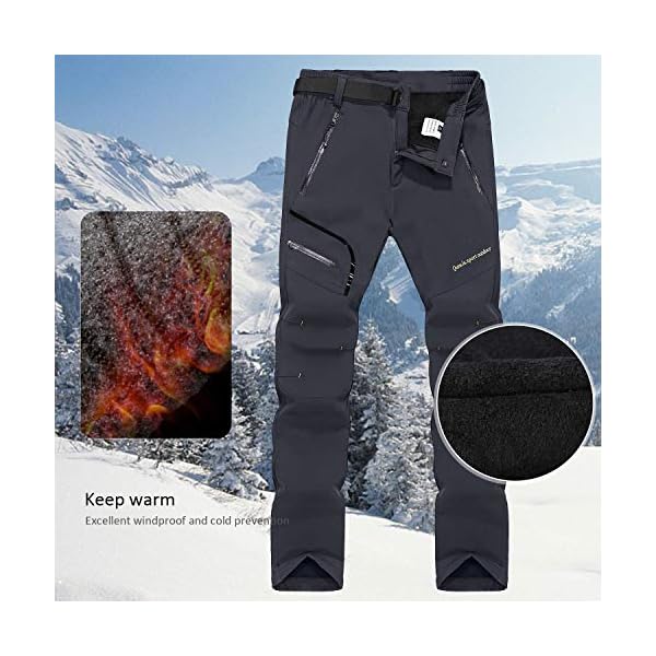Oweisong Mens Hiking Water Repellent Fleece Lined Pants Outdoor Winter Snow Windproof Trousers Thin Thick Softshell Pants - Image 7
