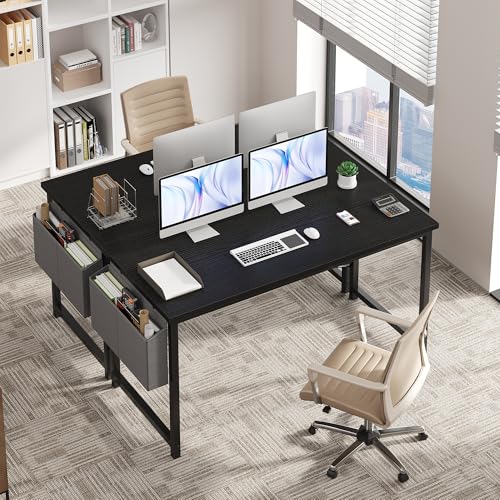 Image of OLIXIS Computer Desk, 55 Inch Gaming Desks for Home Office Small Spaces | Writing Study Craft Work Table, Computer Workstation for Bedroom with Storage Bag, Black