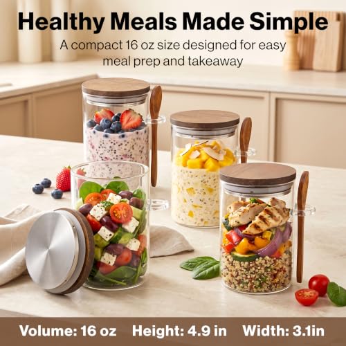 Image of EDELHAUS Overnight Oats Containers with Lids - Glass Mason Jars, Meal Prep