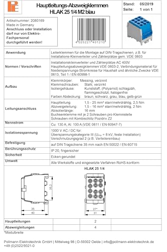 Pollmann Abzweigklemme HLAK 25 1/4 M2 blau