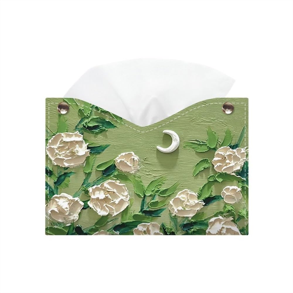 ROHCGHC Tissue boxes, Light Luxury Style Cover Colourful Oil Painting PU Leather Tissue Holder Office Napkin Dispenser(Green)